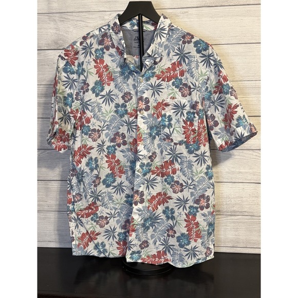 Izod Other - IZOD Saltwater Men's Tropical Button Shirt XL Blue Short Sleeve 100% Cotton